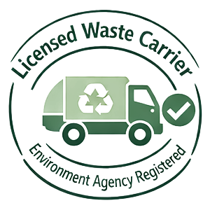 Licensed waste carrier badge showing legal and responsible house clearance and waste removal service