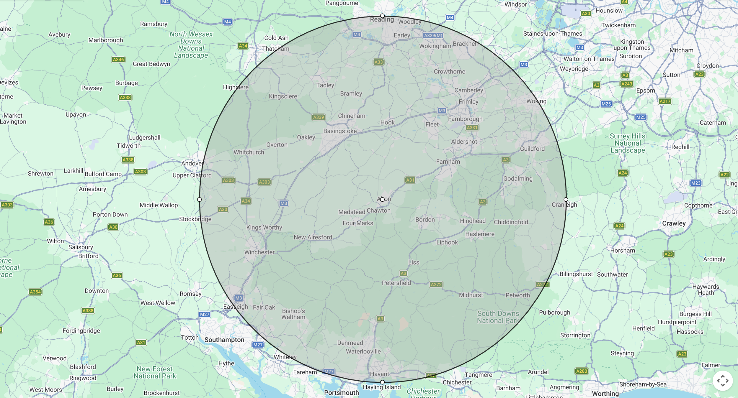House clearance service area map showing local coverage across Hampshire, Surrey and surrounding areas