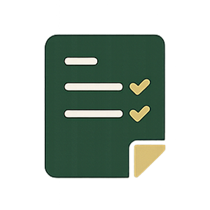Illustration of a checklist with two checked boxes and a notepad or paper in the background.
