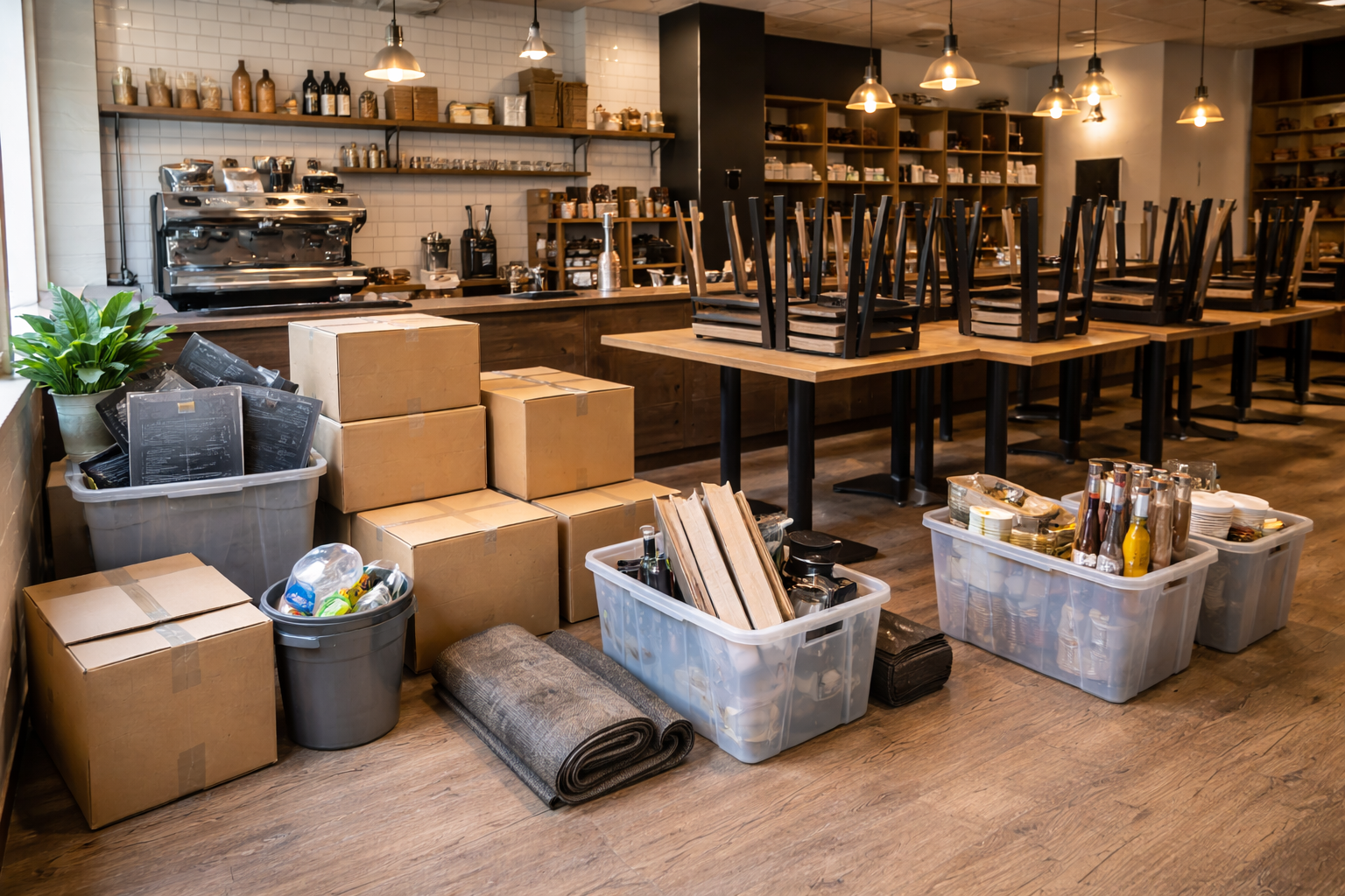Retail, café and restaurant clearance service with furniture, fixtures, stock and commercial contents being cleared