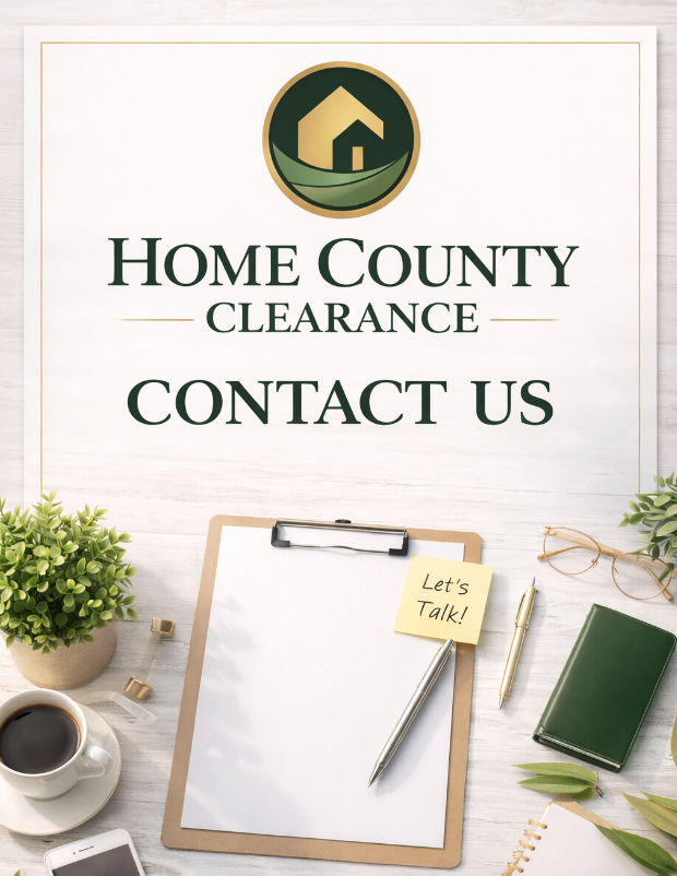 Home County Clearance contact us graphic for house clearance, probate enquiries and property clearance quotes