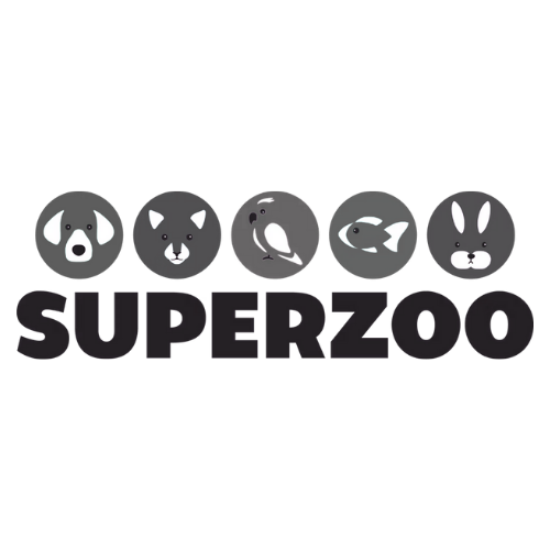 Illustration of five stylized animal faces: a bear, a fox, a bird, a fish, and a rabbit, with the text 'SUPER ZOO' below.