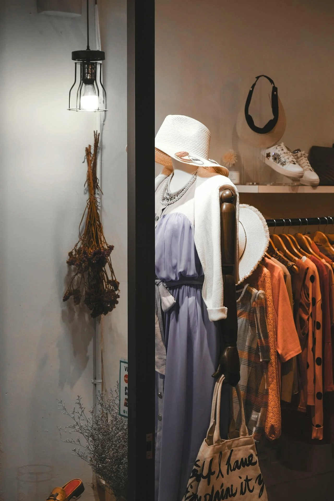 Assorted Hanged Clothes Near White Light Bulb
