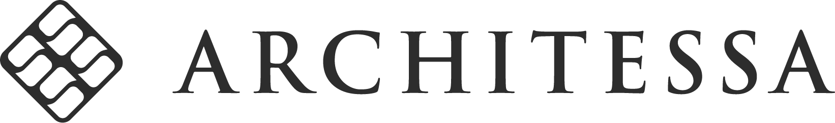 Logo with a stylized architectural block and the word "ARCHITESSA" in black capital letters.