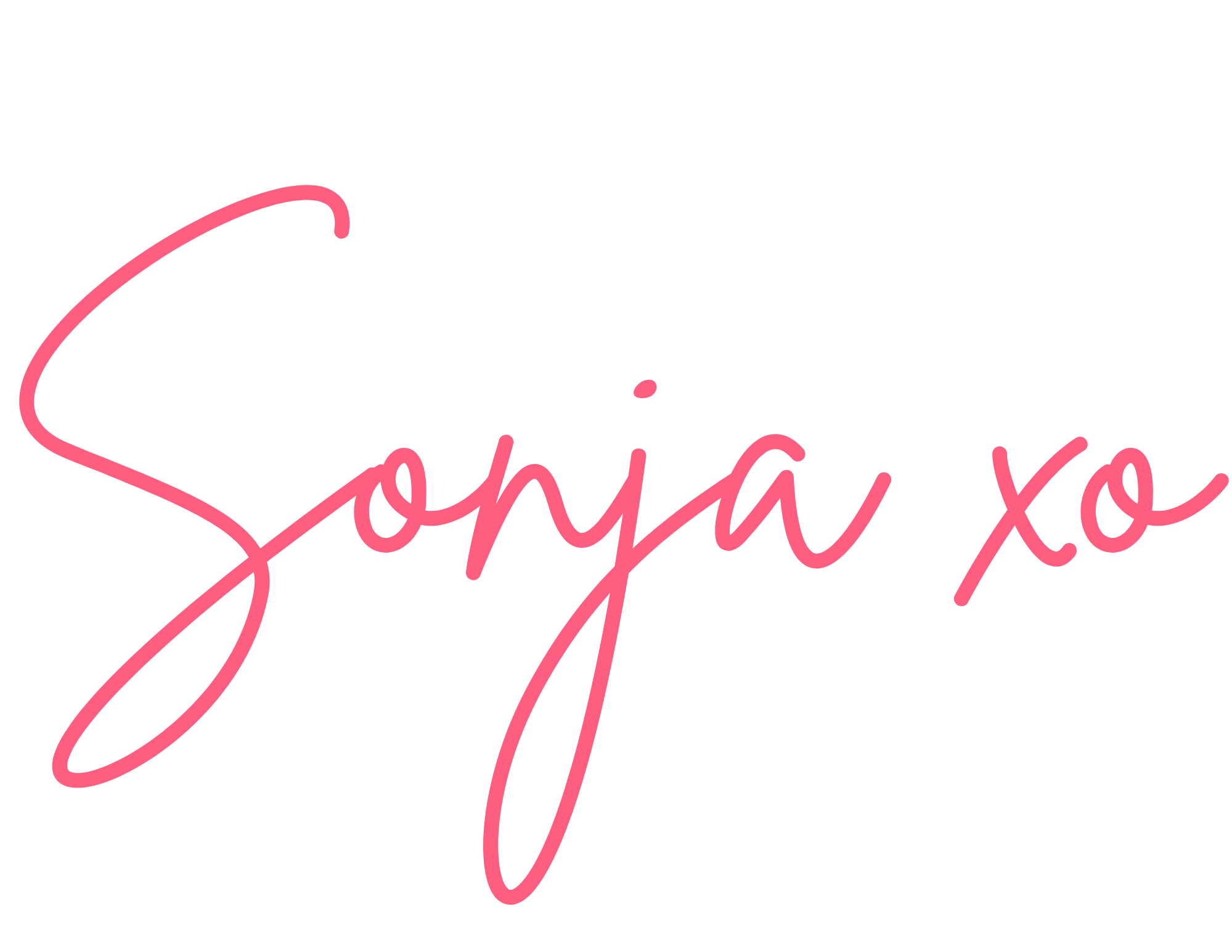 Pink cursive text that says 'Sonja xo' on a black background.