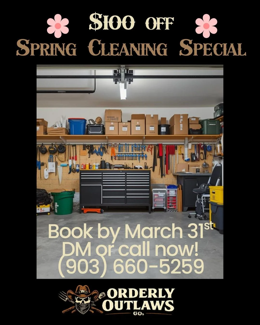 🌸 $100 OFF SPRING CLEANING SPECIAL 🌸

Spring is around the corner. Is your garage ready?

You know what happens every March:

The weather warms up. You want to start yard work, tackle projects, or just enjoy your space...

But you're blocked by yea