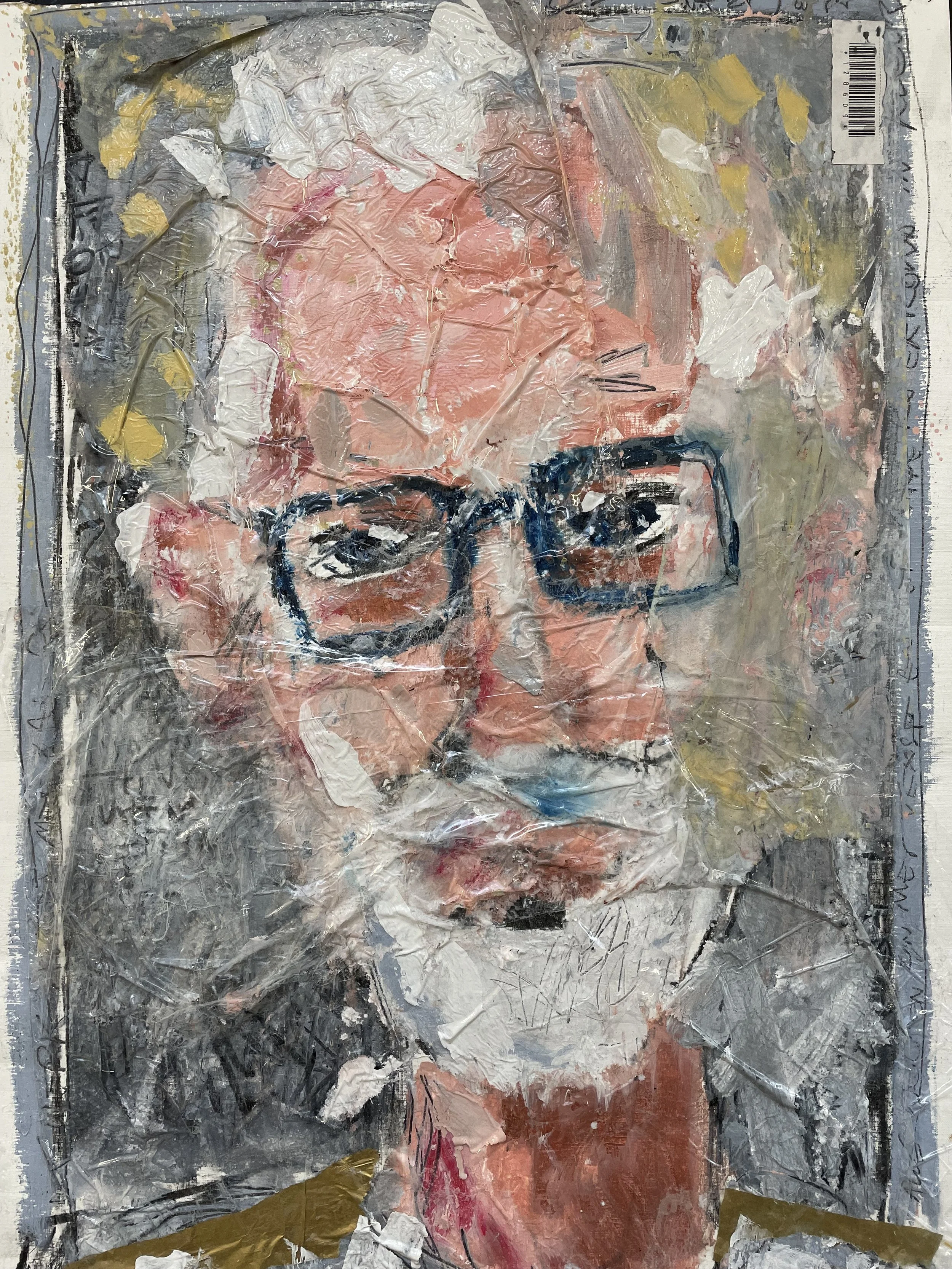 Just one of these days.... (self portrait) - Oil & mixed on paper, plastic wrapped