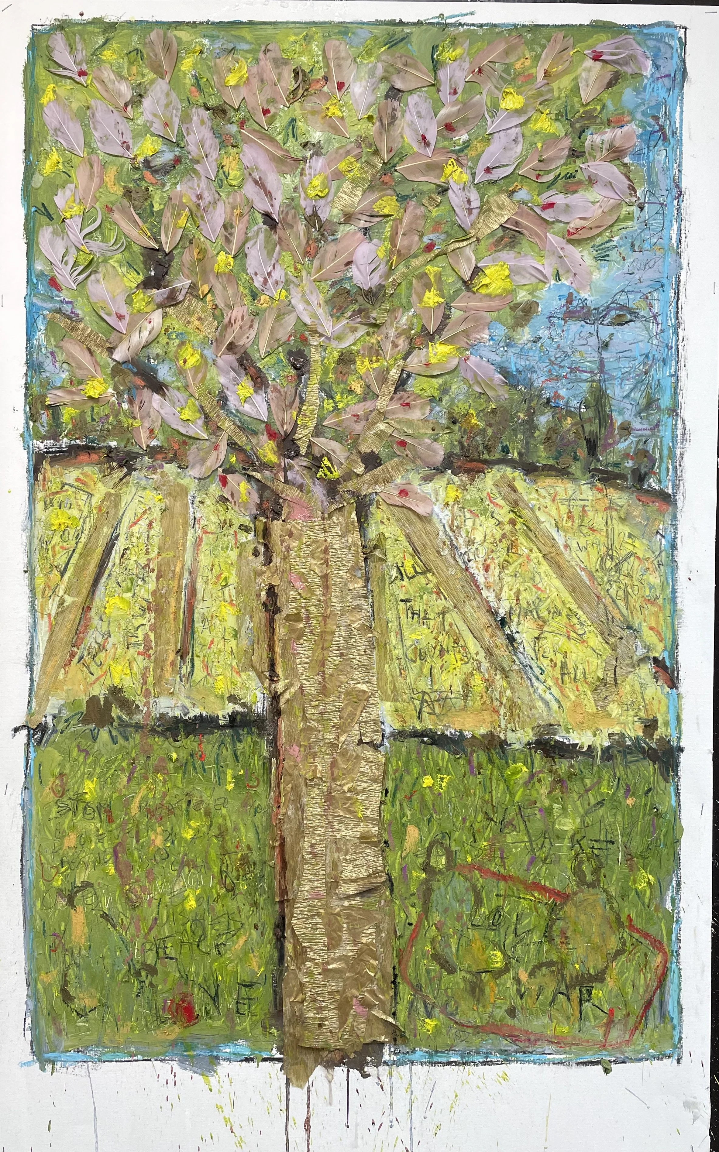 Easter tree, some with wishes you can't see  - oil & mixed on paper - 90*60
