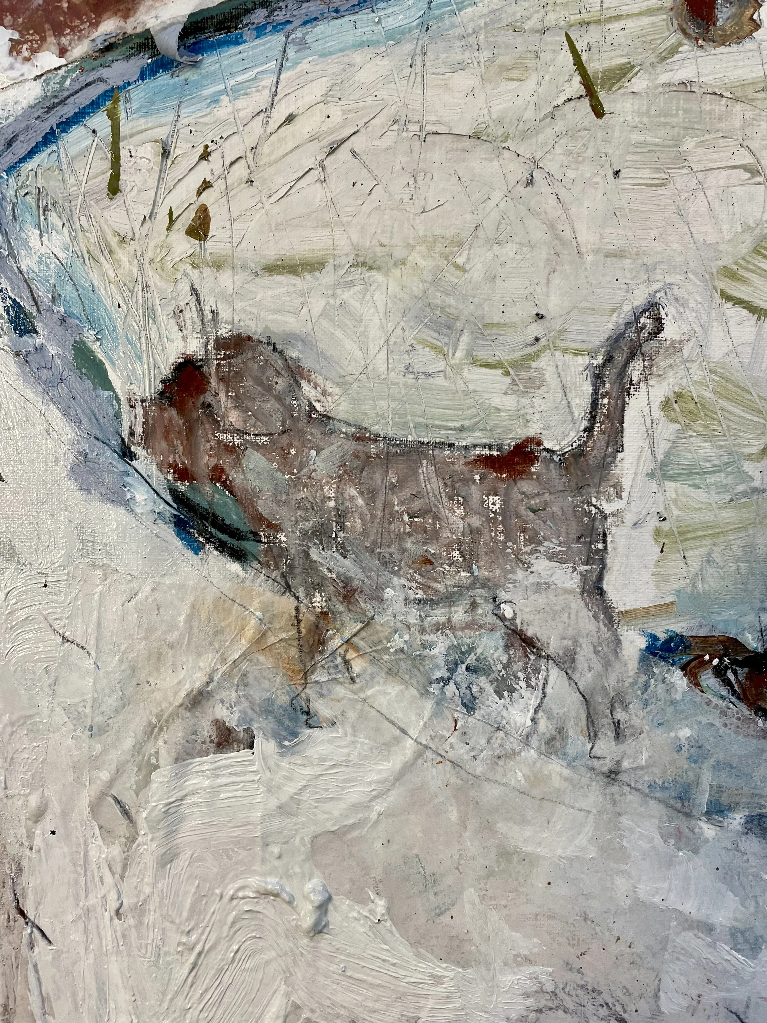 Morning walk Autumn (detail) -- Oil & mixed on canvas paper -- 70*50