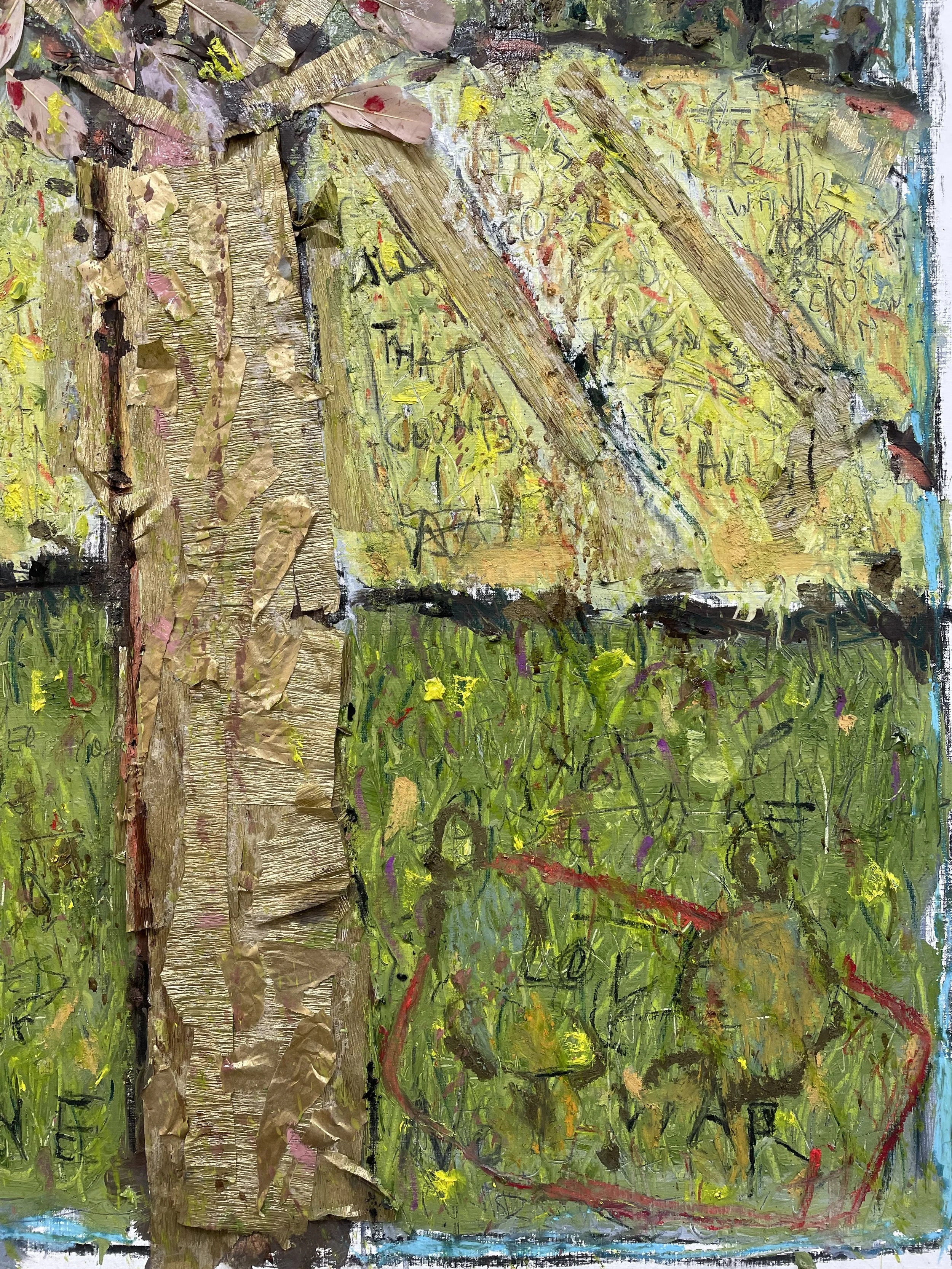 Easter tree, full of wishes some you can't see (detail) -- oil & mixed on canvas paper -- 100*55