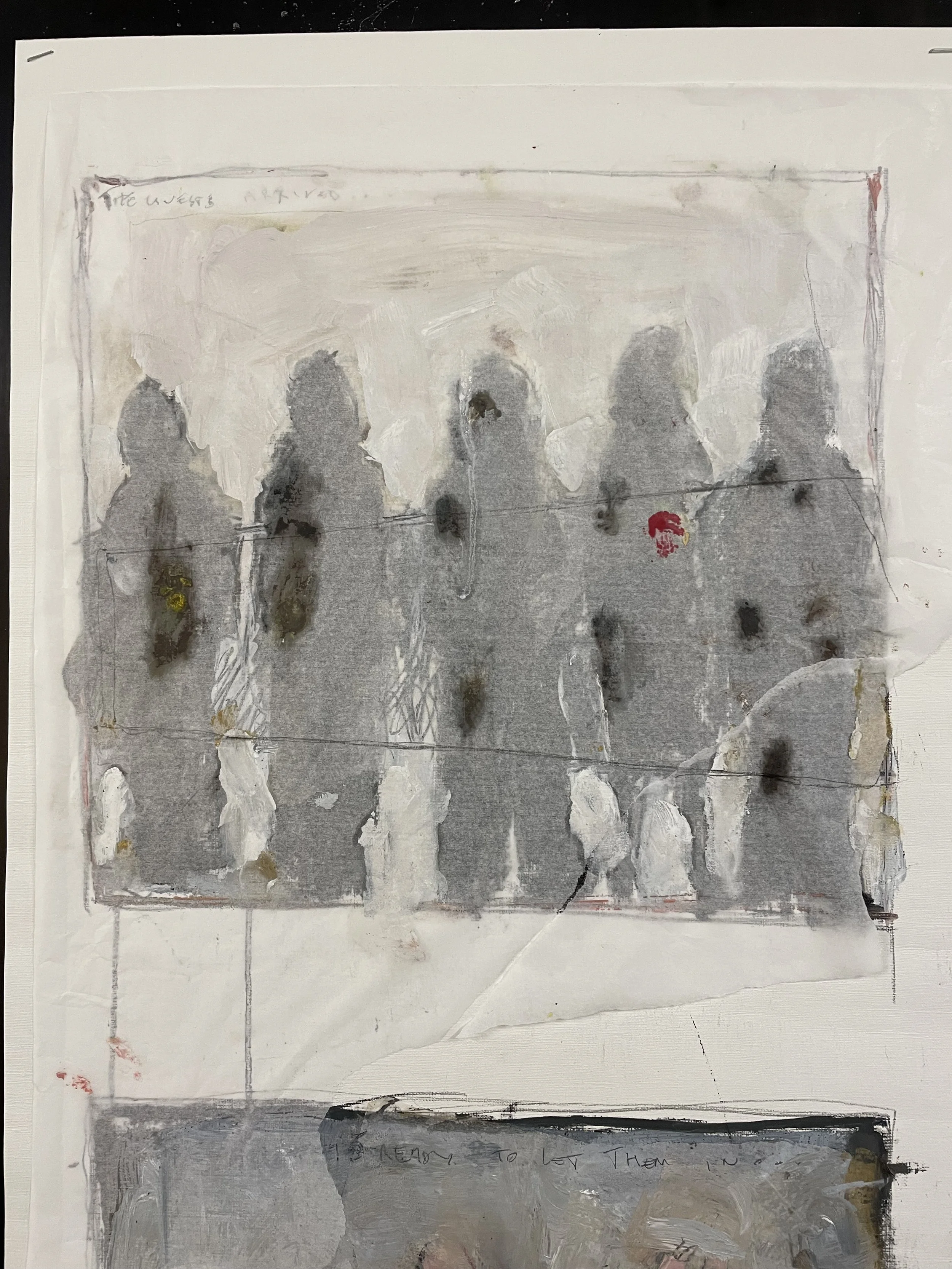 I should let them in... (detail) Oil & mixed on canvas paper -- 80*40