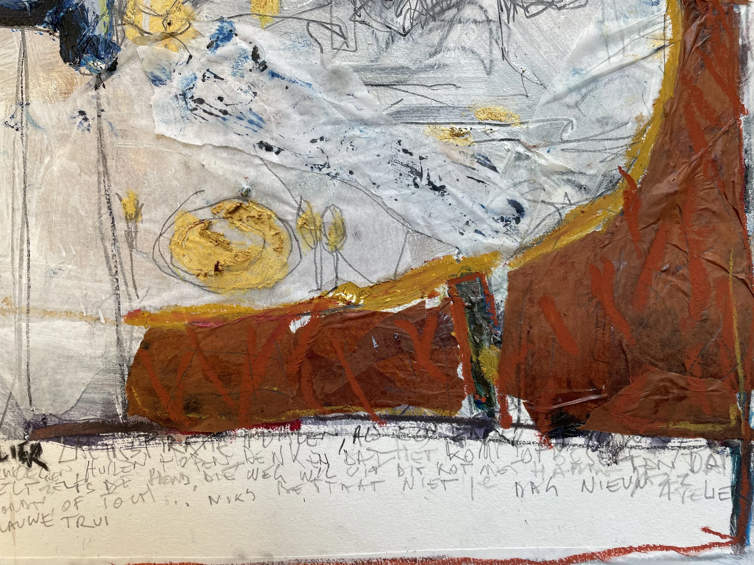 Diner with golden spoon (detail) -- oil & mixed on paper -- 60*40
