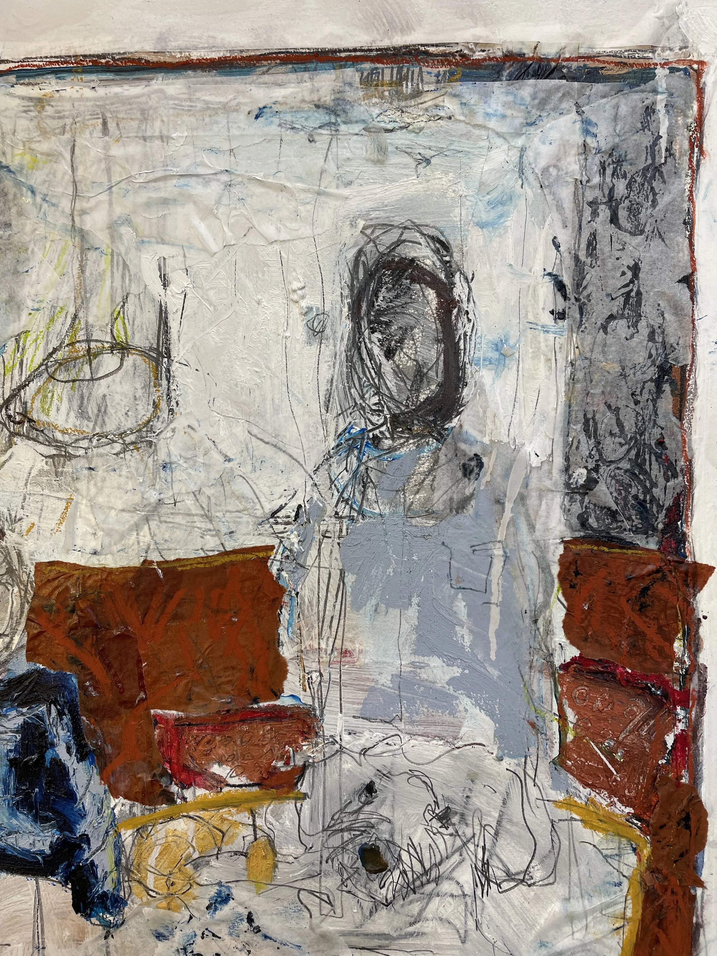 Diner with golden spoon (detail) -- oil & mixed on paper -- 60*40