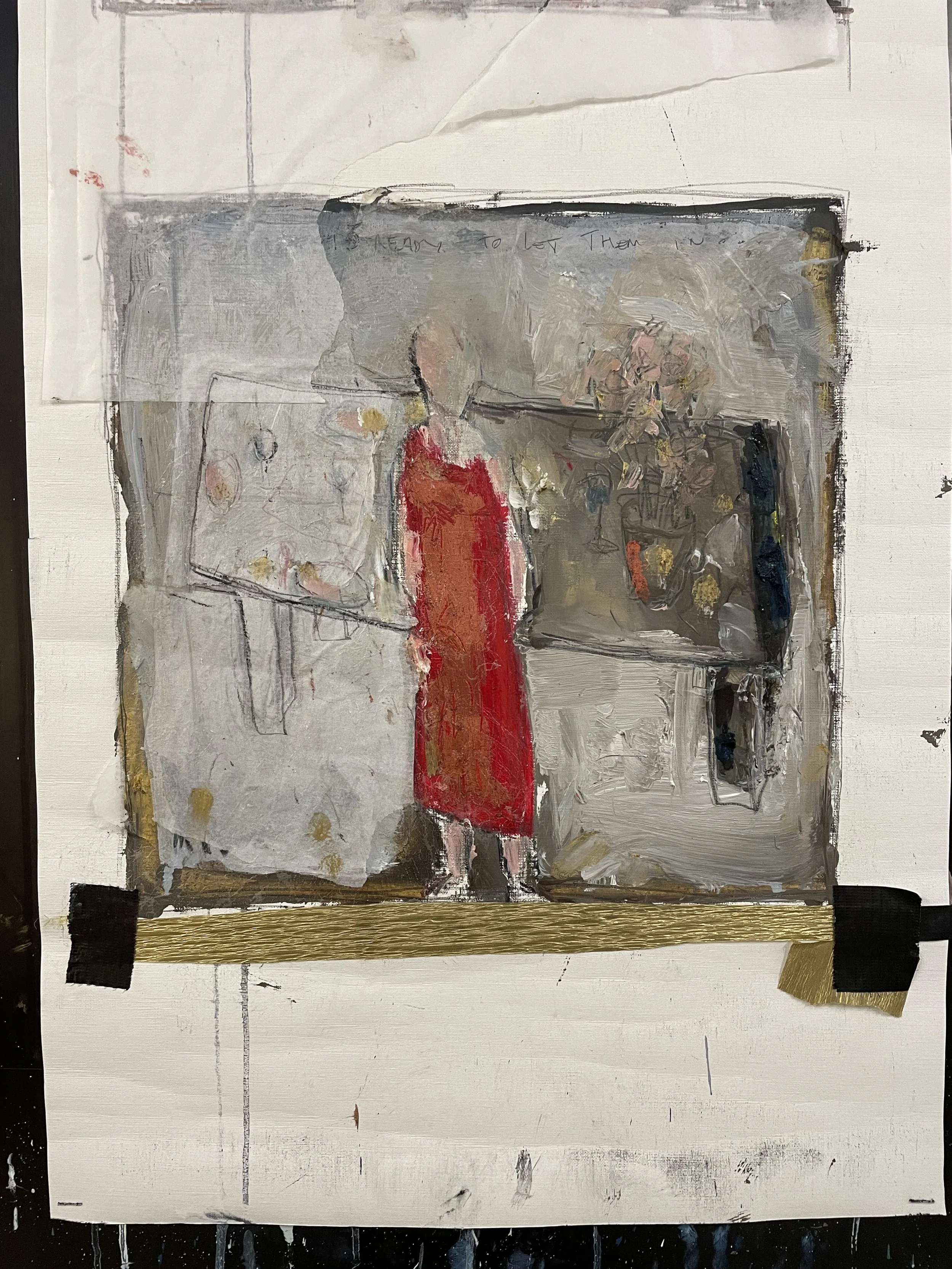 I should let them in... (detail) Oil & mixed on canvas paper -- 80*40