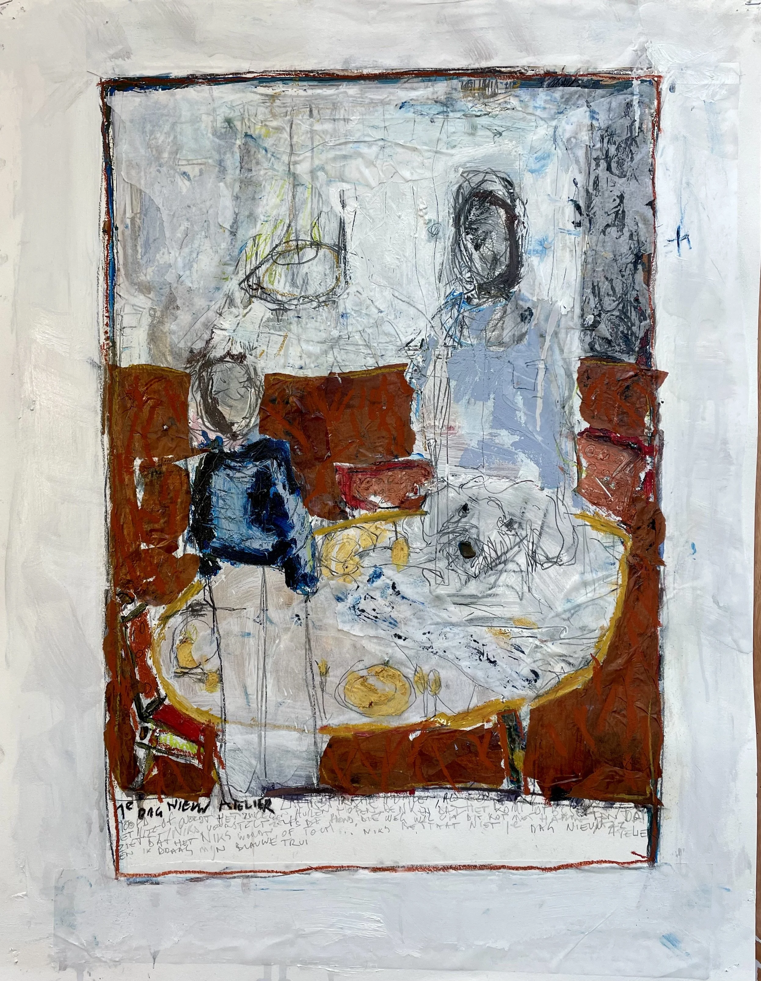 Diner with golden spoon -- oil & mixed on paper -- 60*40