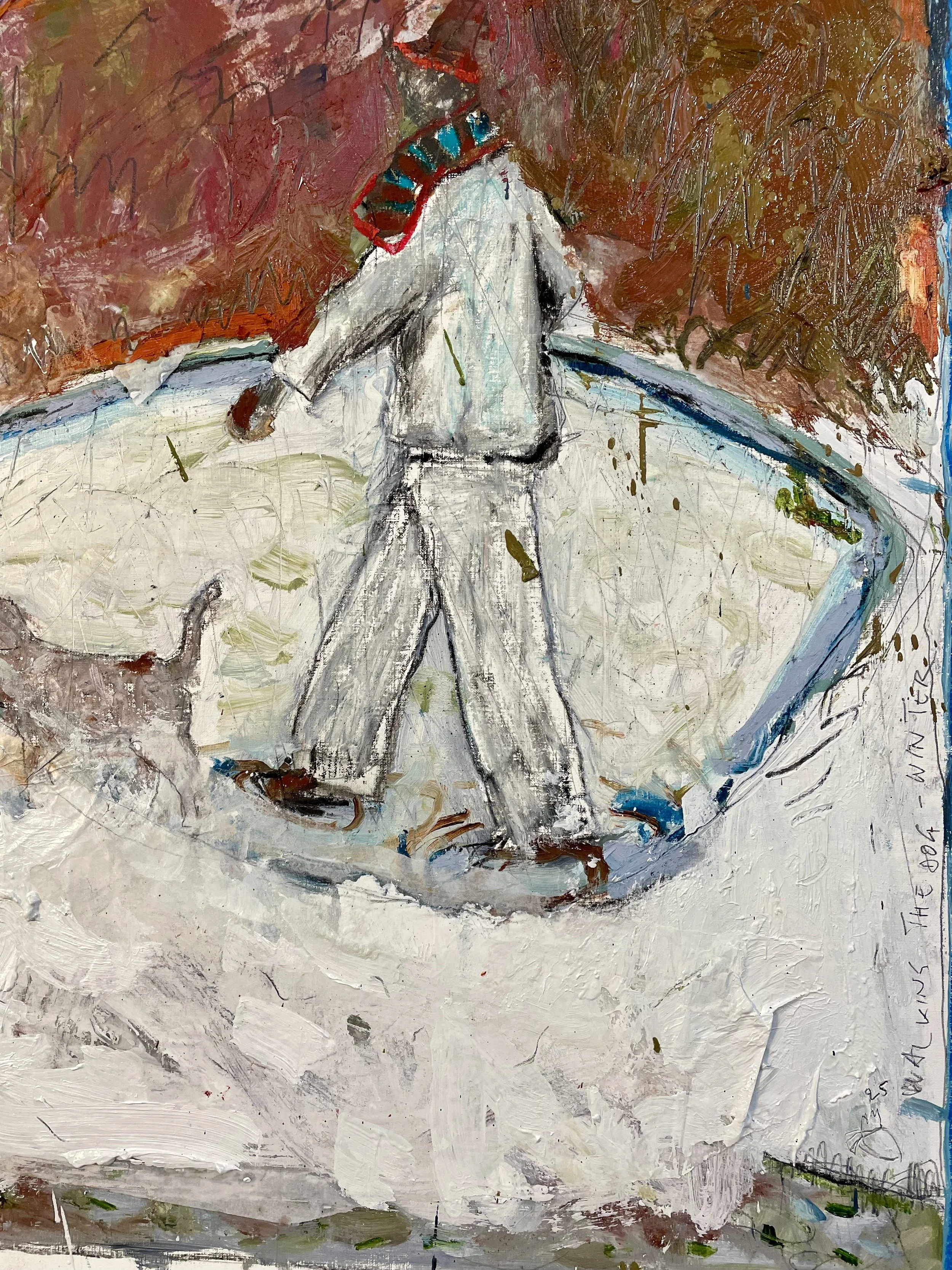 Morning walk Autumn (detail) -- Oil & mixed on canvas paper -- 70*50