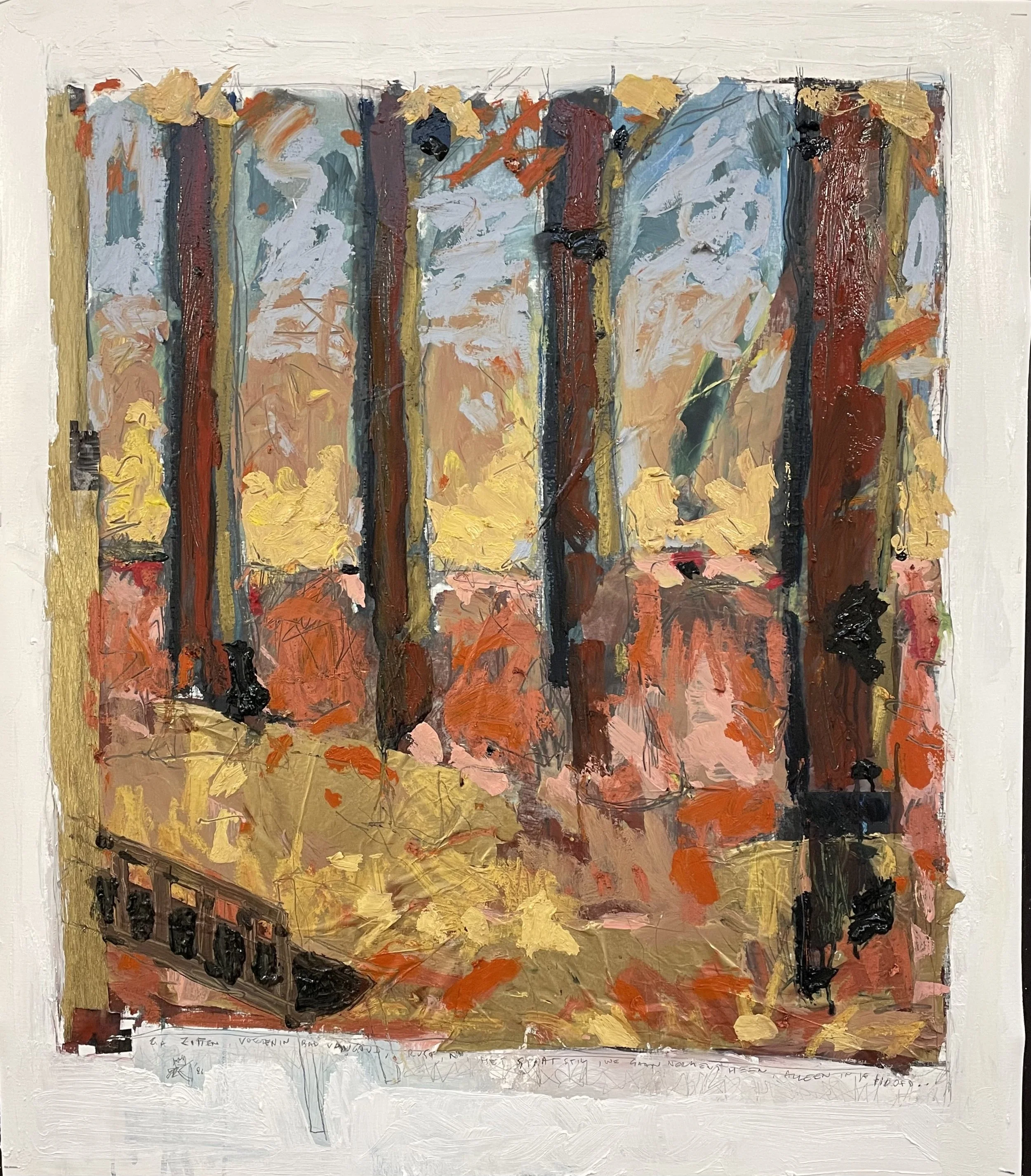 The bench... oil & mixed on canvas paper -- 80*80