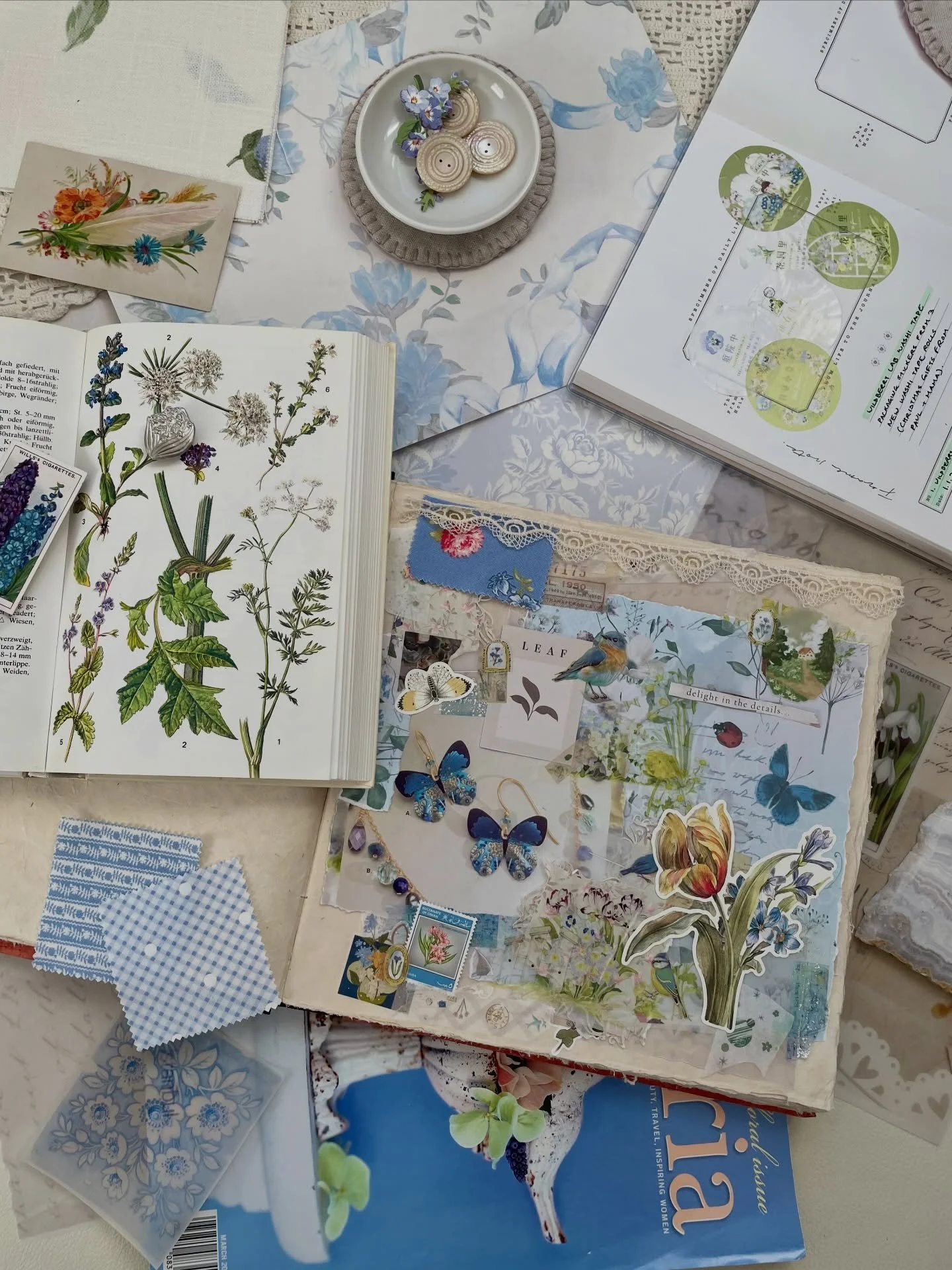 Delight in the details.🦋🌷🐞🐦&zwj;⬛🪺

A bright and beautiful blue junk journal page as I anticipate the return of spring.

Featuring:

Stickers from @sterlingink, @annagriffininc, and @stickiiclub 
Paper embellishments from @modernandanalog 
Washi