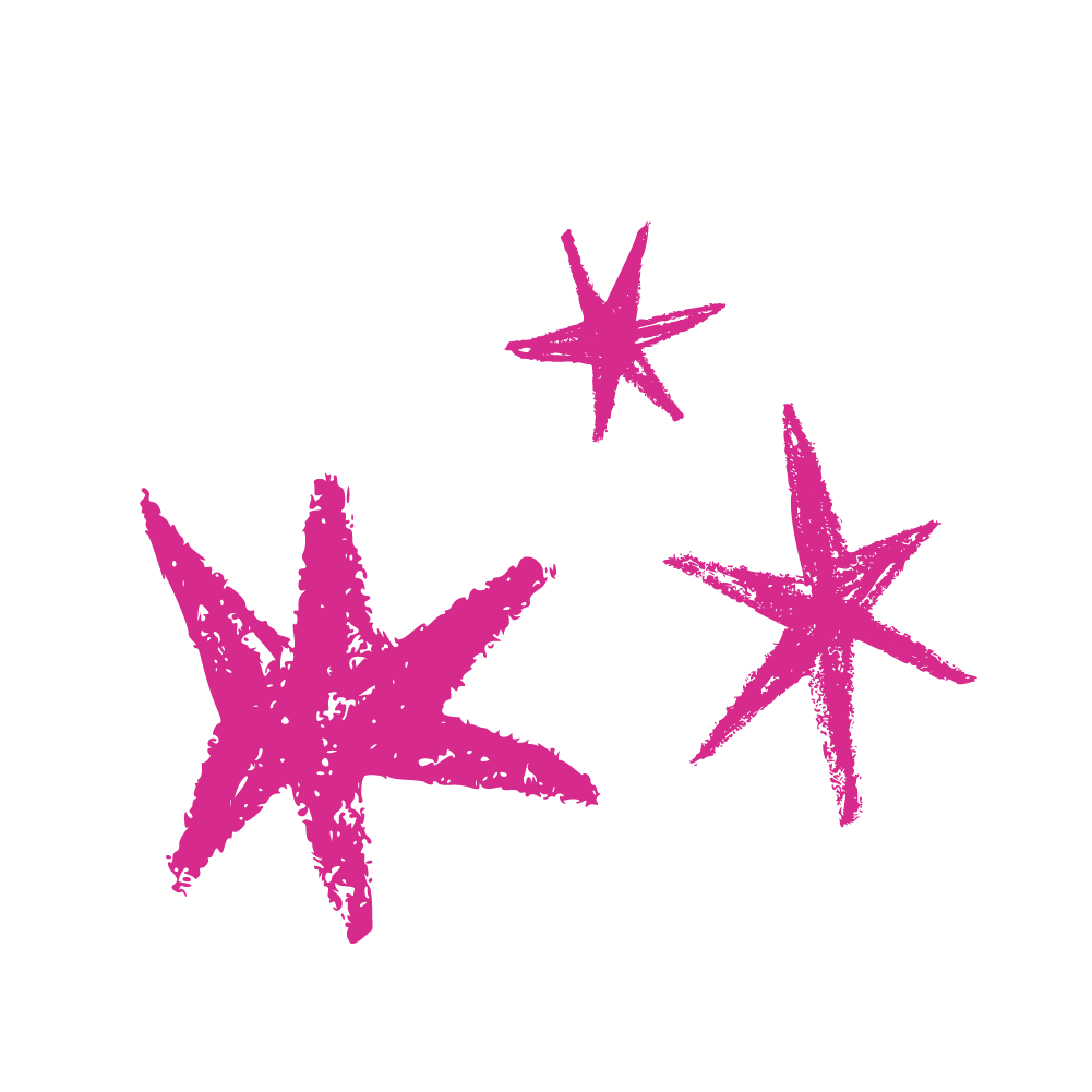 Three pink crayon stars illustrations.