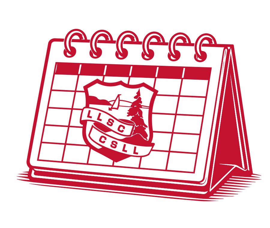 A desk calendar with the LLSC CSL logo, featuring a shield with a sailboat, a tree, and the initials LLSC and CSL