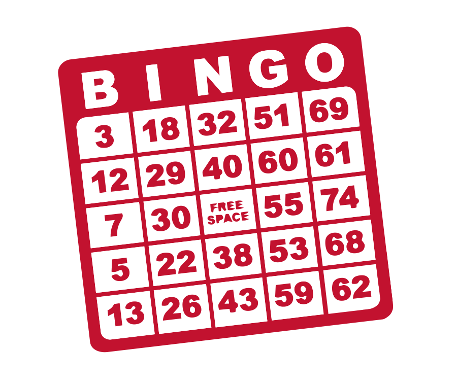 Bingo game card with numbers 3, 18, 32, 51, 69 in B column; 12, 29, 40, 60, 61 in I column; 7, 30, free space, 55, 74 in N column; 5, 22, 38, 53, 68 in G column; 13, 26, 43, 59, 62 in O column.