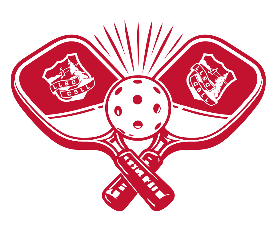 Logo combining hockey sticks, a hockey puck, and the letter 'L' with a shield emblem featuring the letters 'L L S C' and 'C S L L' in red, white, and black.