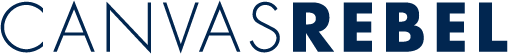 Logo with the words 'CANVAS REBEL' in blue and black text