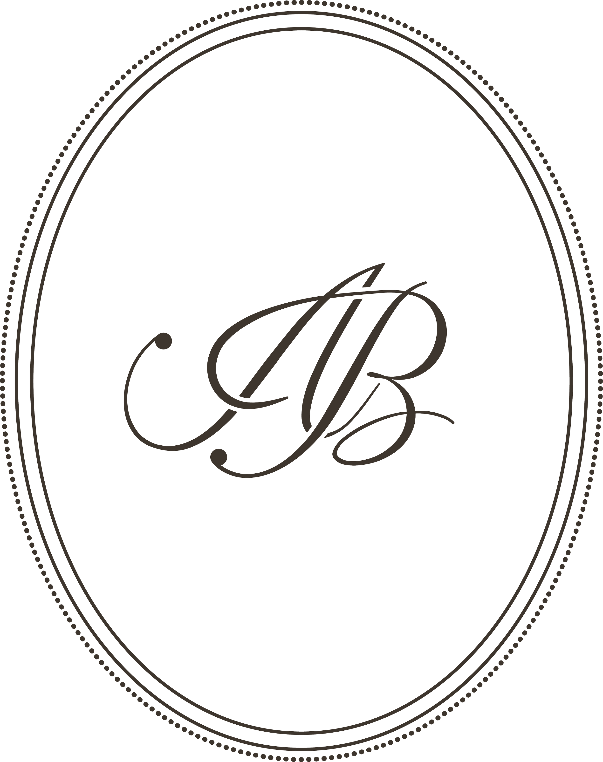 Close-up of a decorative black and silver emblem with the monogram initials 'CB' in cursive, surrounded by dotted and concentric circle borders.