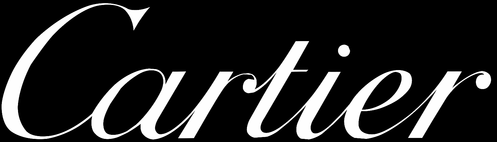 Le logo de Cartier, en texte blanc sur fond noir.