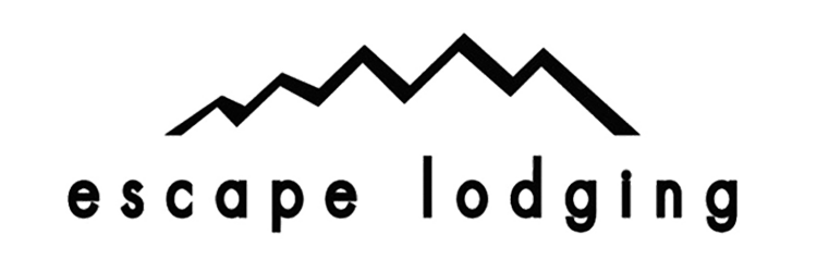 Logo with stylized mountain range and the text 'escape lodging' underneath