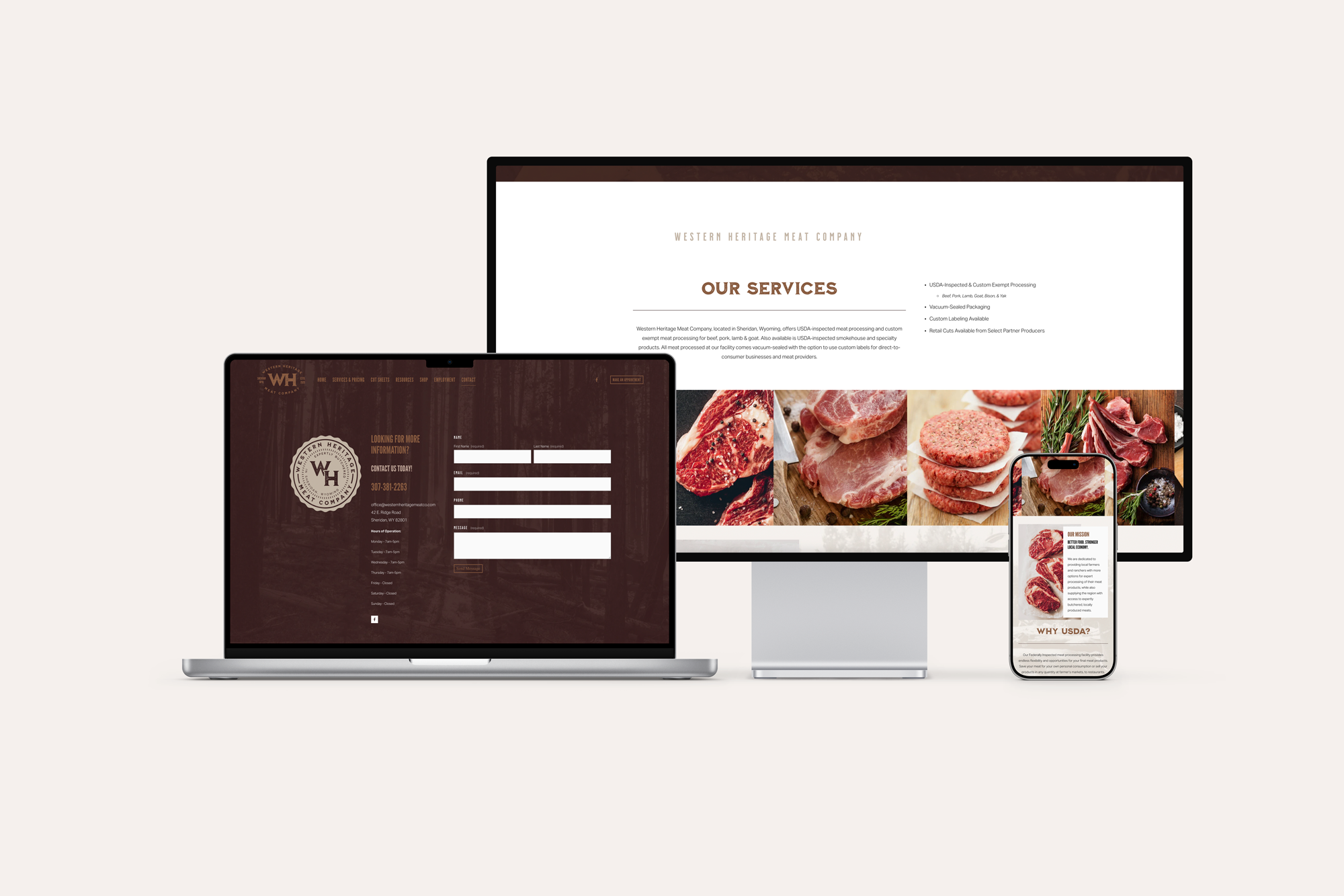 Western Heritage Meat Company Squarespace website design mockup.