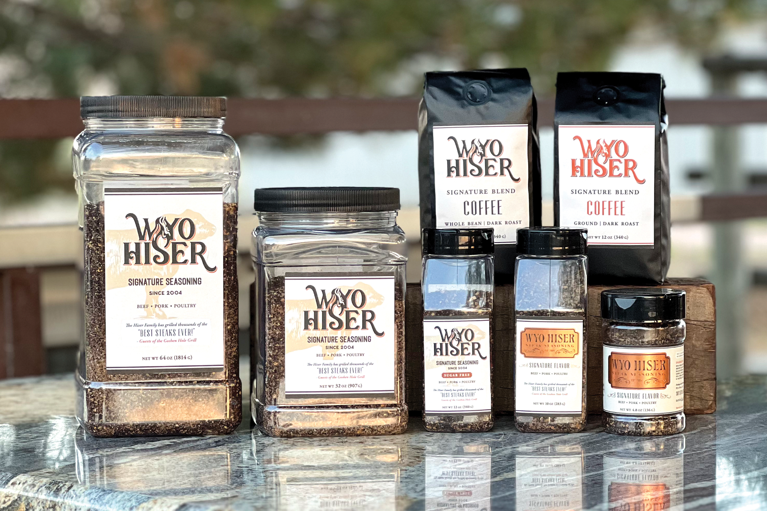 Products for Wyo Hiser seasoning, label design examples.