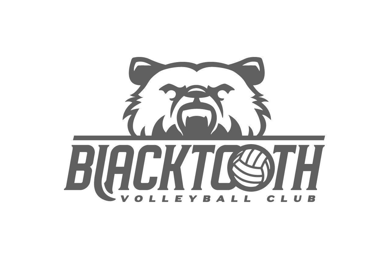 Logo of Blacktooth Volleyball Club featuring a bear's head with open mouth and a volleyball integrated into the name.