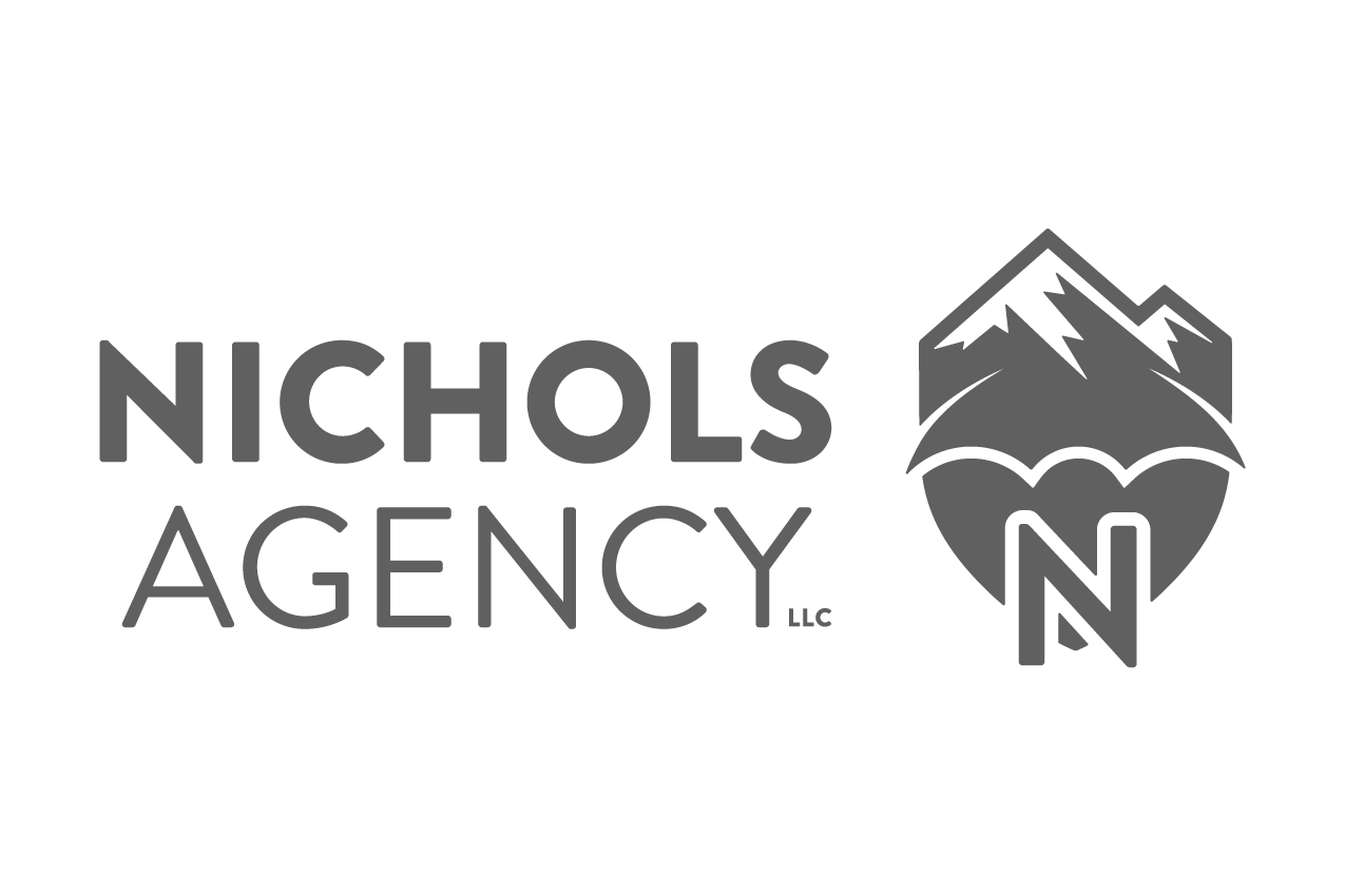 Logo for Nichols Agency LLC featuring mountain imagery and a shield with an 'N'.