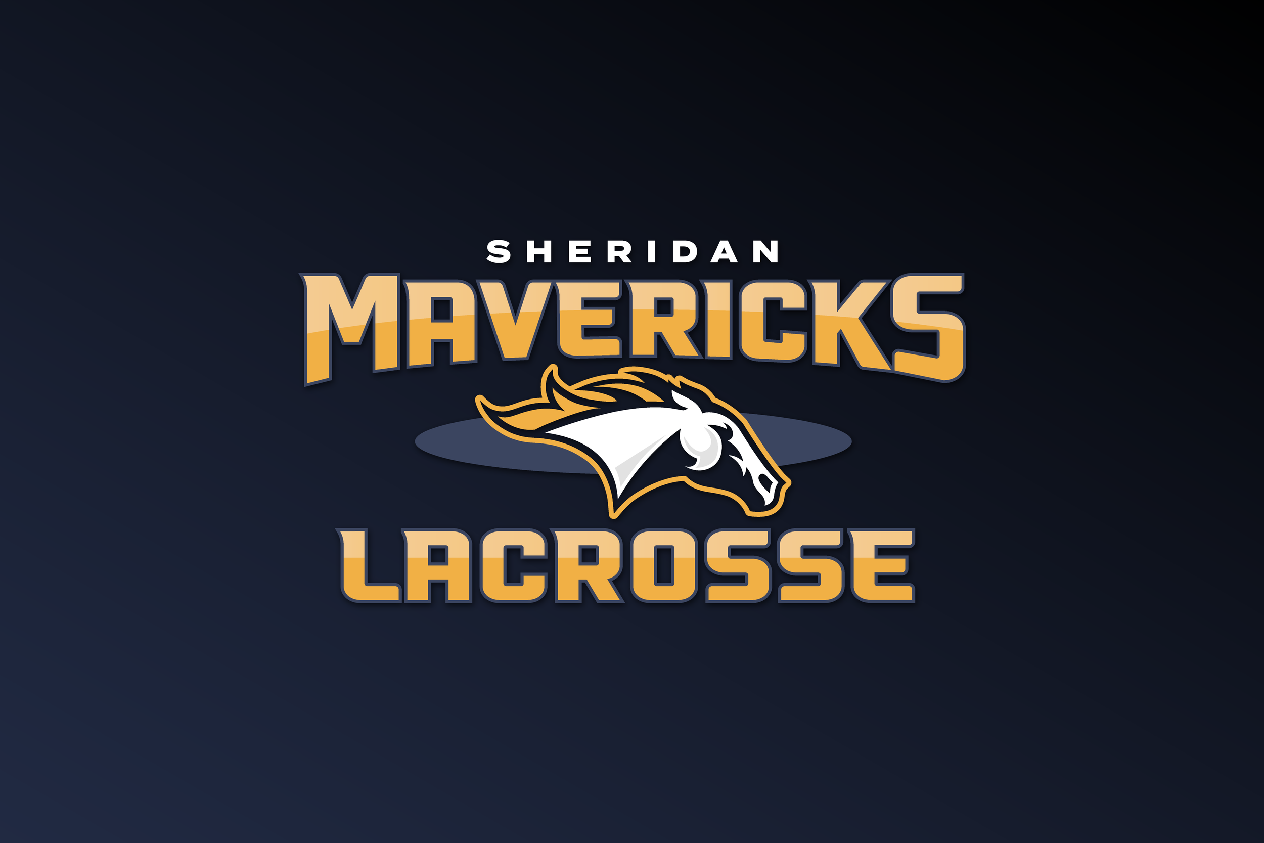 Sheridan Mavericks Lacrosse logo against dark background.