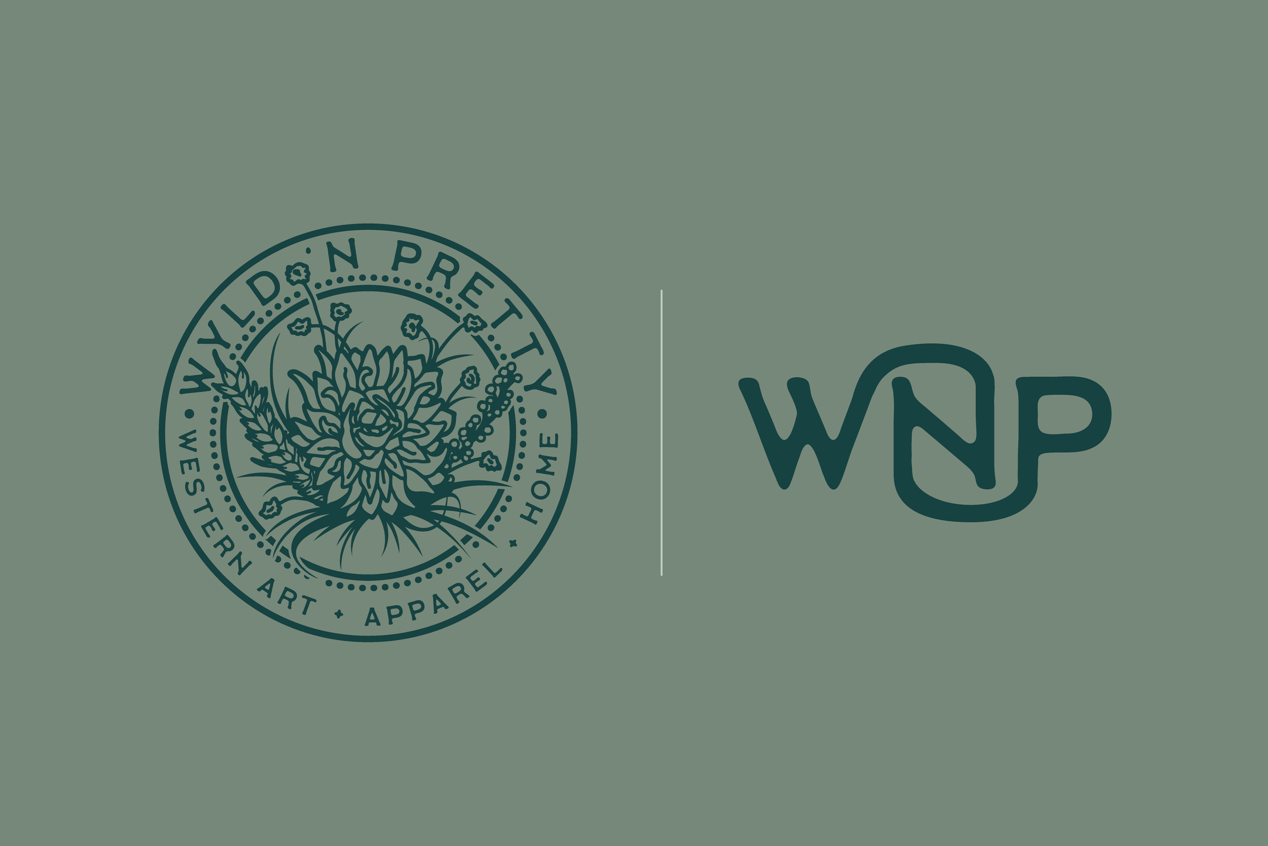 Wyld 'n Pretty logo versions on green background.