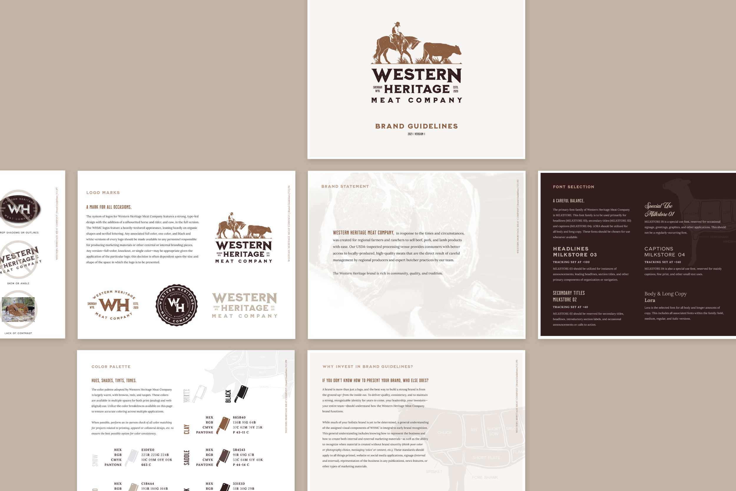 Brand guideline pages from Western Heritage Meat Company.