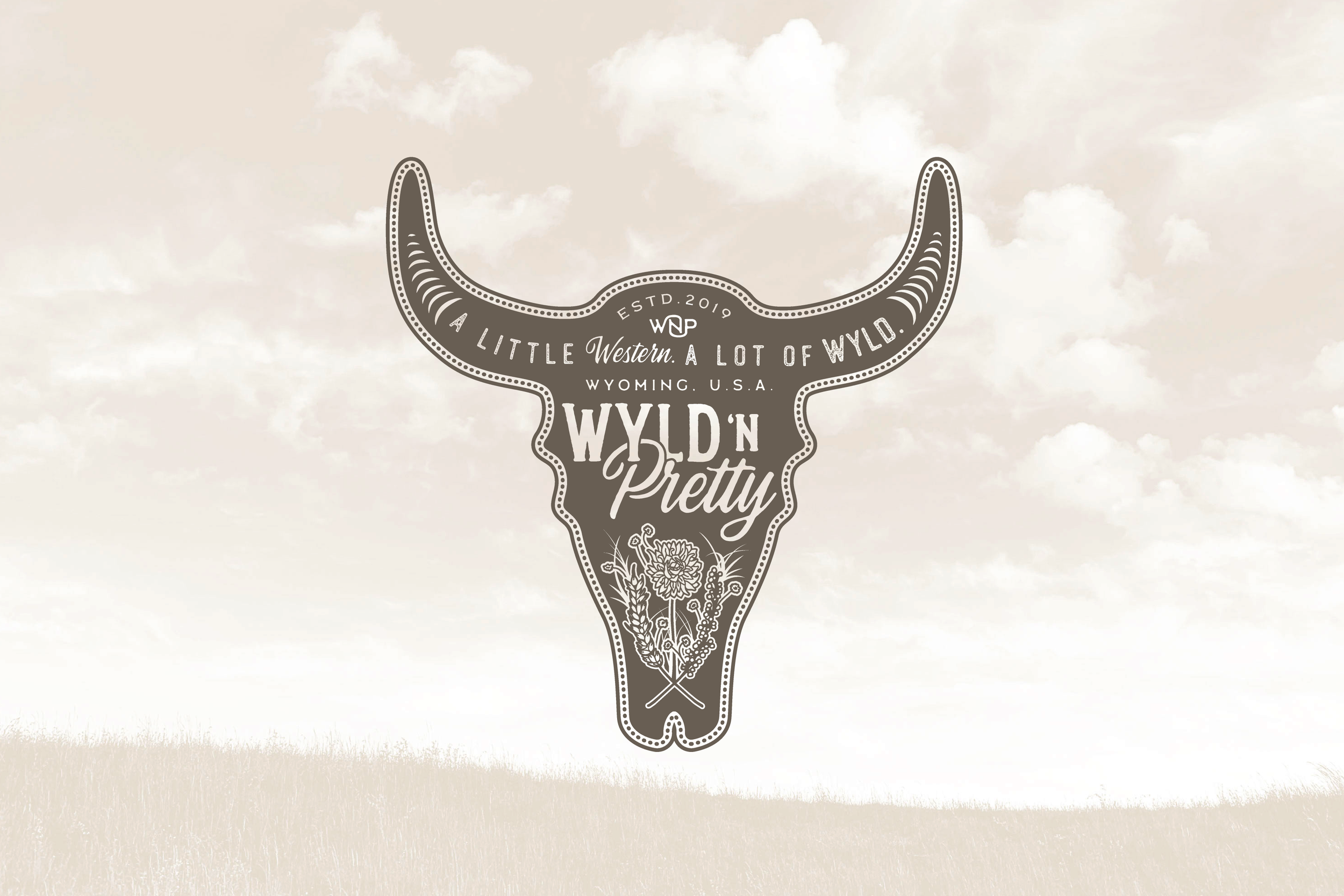 Wyld 'n Pretty skull logo variation presented against a colorized field.