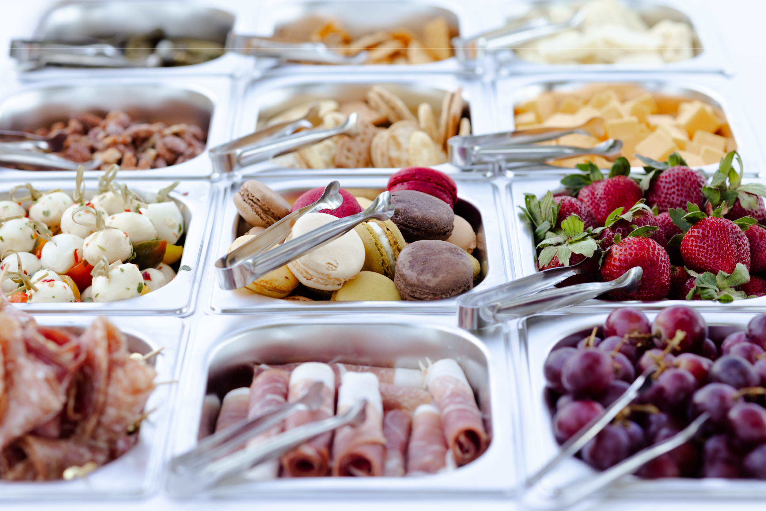 Closeup of mobile charcuterie cart.