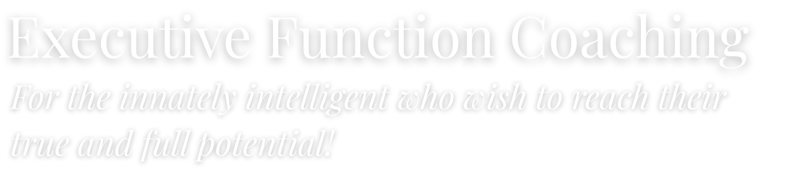 Text on a black background reads, 'Executive Function Coaching. For the innately intelligent who wish to reach their true and full potential!'