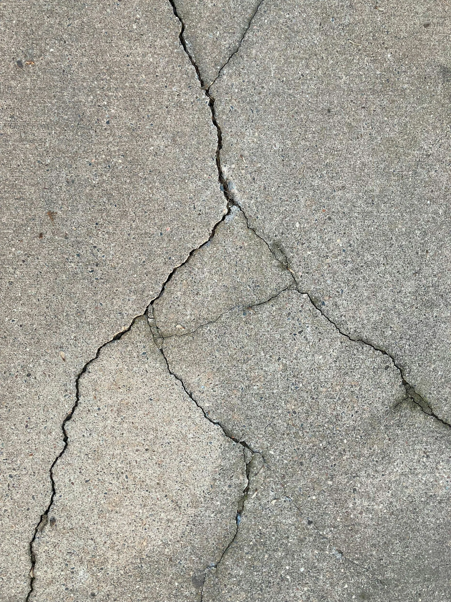 Close-up of cracked concrete with visible fissures and rough surface.