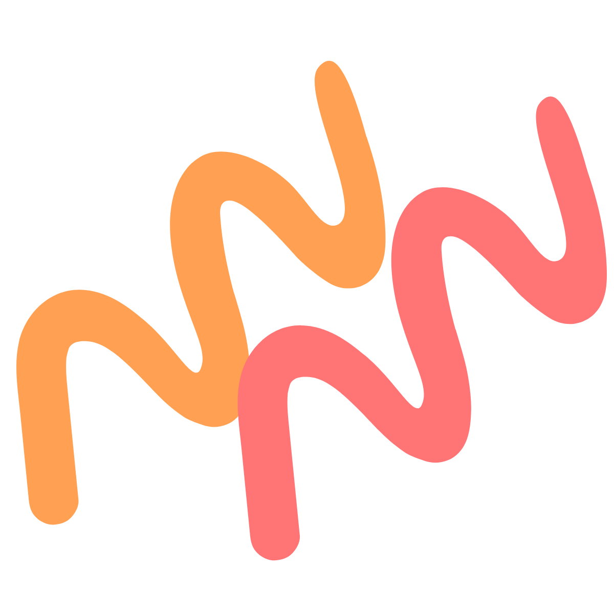 Abstract zigzag lines in shades of orange and pink on a black background, graphic for RC Speech & Language Pathology.