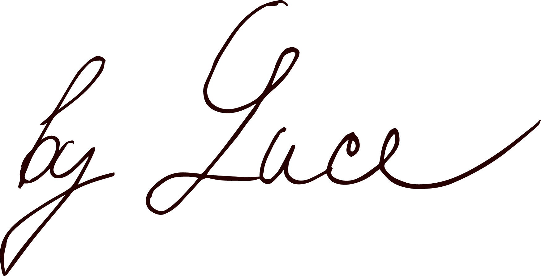 The text 'by La La' written in elegant cursive script in a dark red color on a black background.