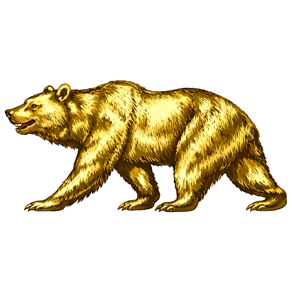 A detailed illustration of a bear walking on all fours with a golden fur coat.