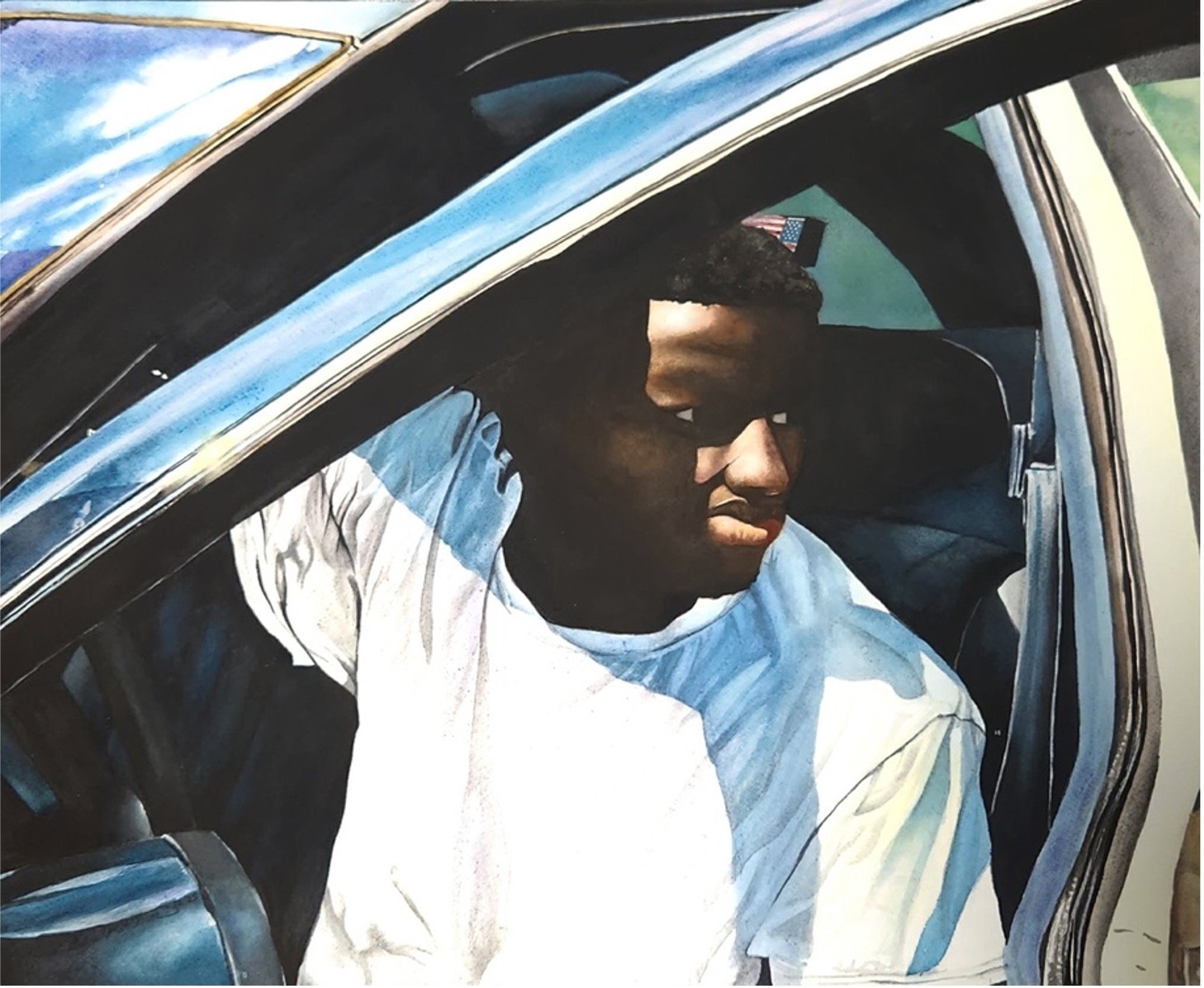 Title: "When Strangers Go By"  Medium: Watercolor on Aluminum Board (2025) Dimension: 20x16 Artist: Mario DeBlak Robinson