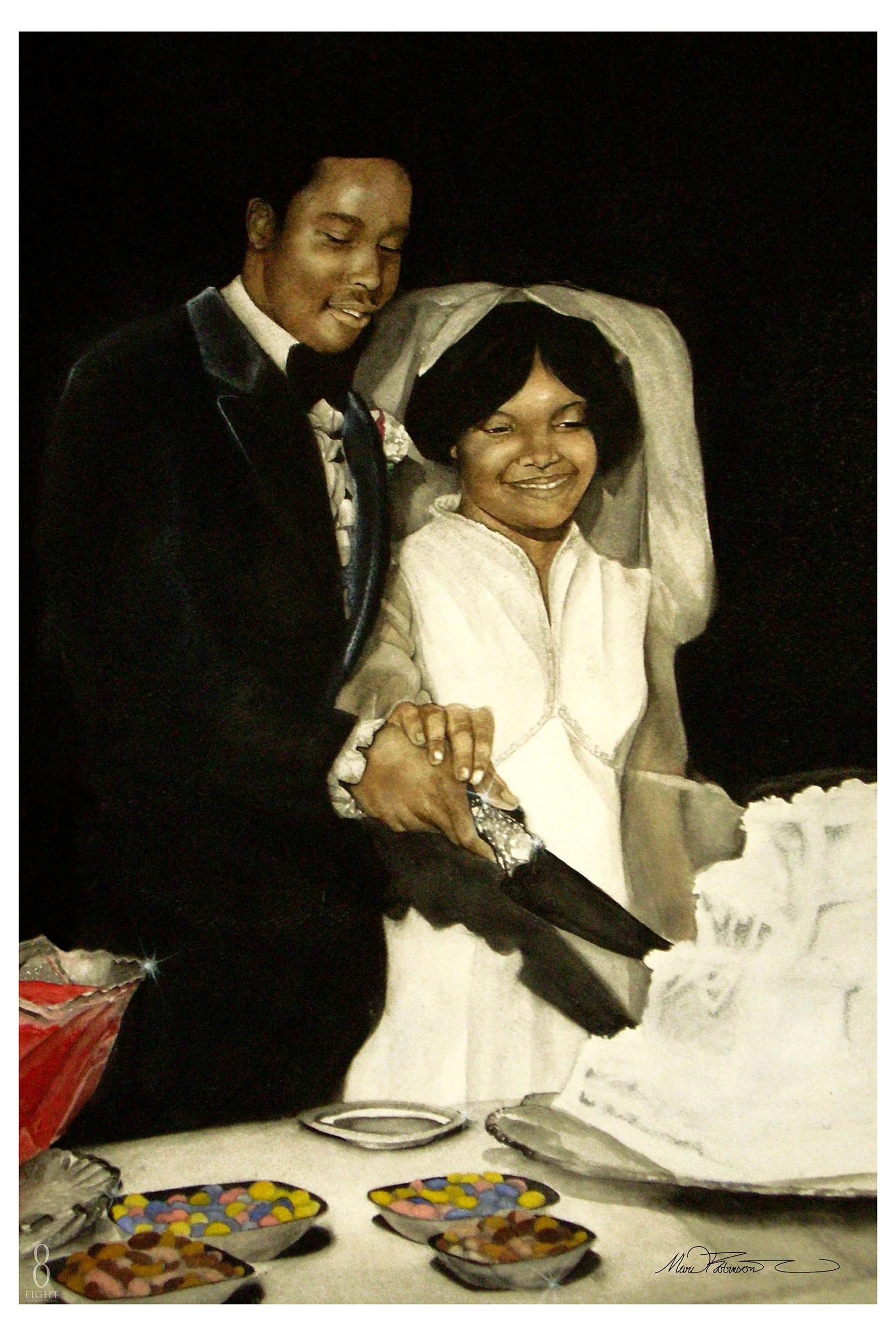 Medium: Watercolor on PaperDimension: 18x24Artist: Mario DeBlak Robinson - title the wedding of Emmitt and Margie Robinson