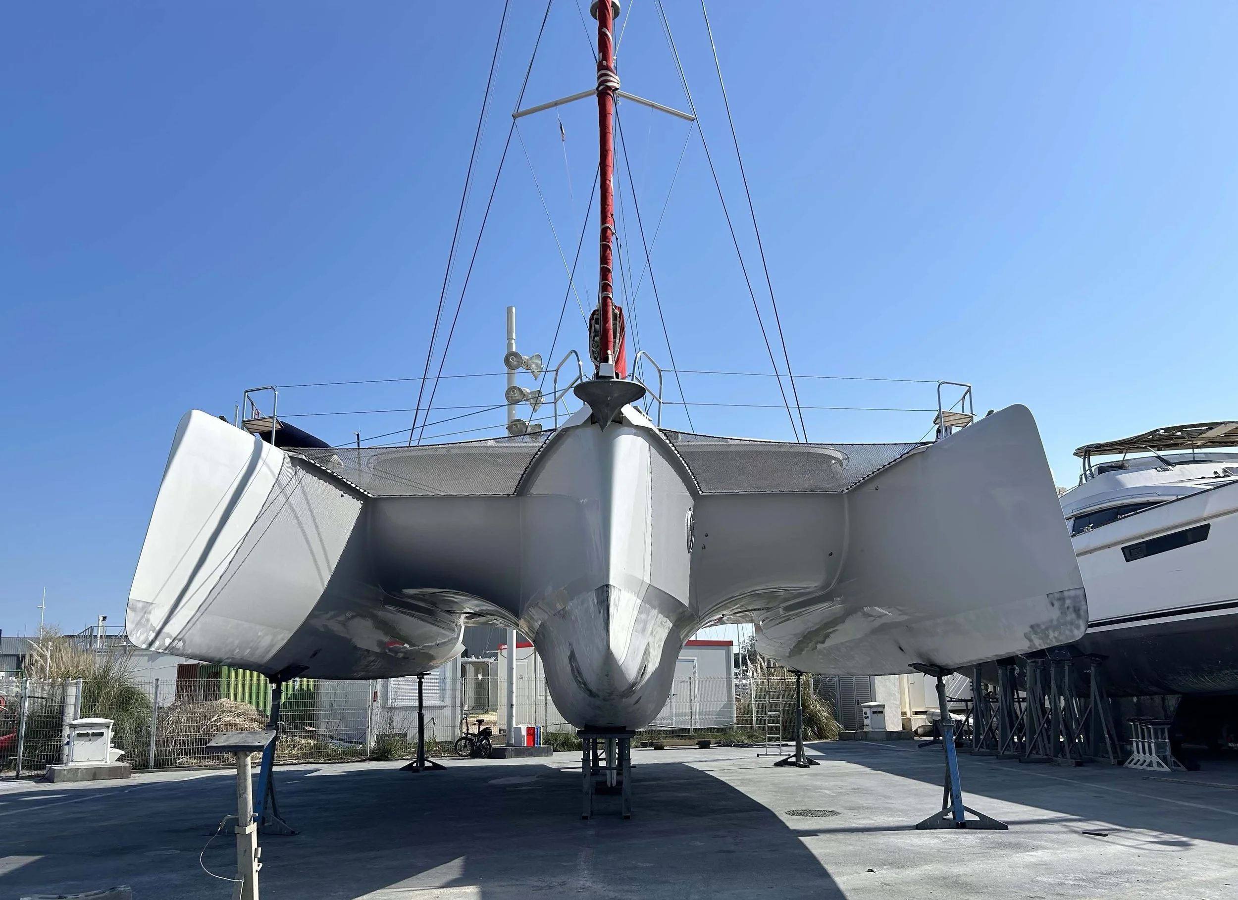 Trimaran hauled out maintenance