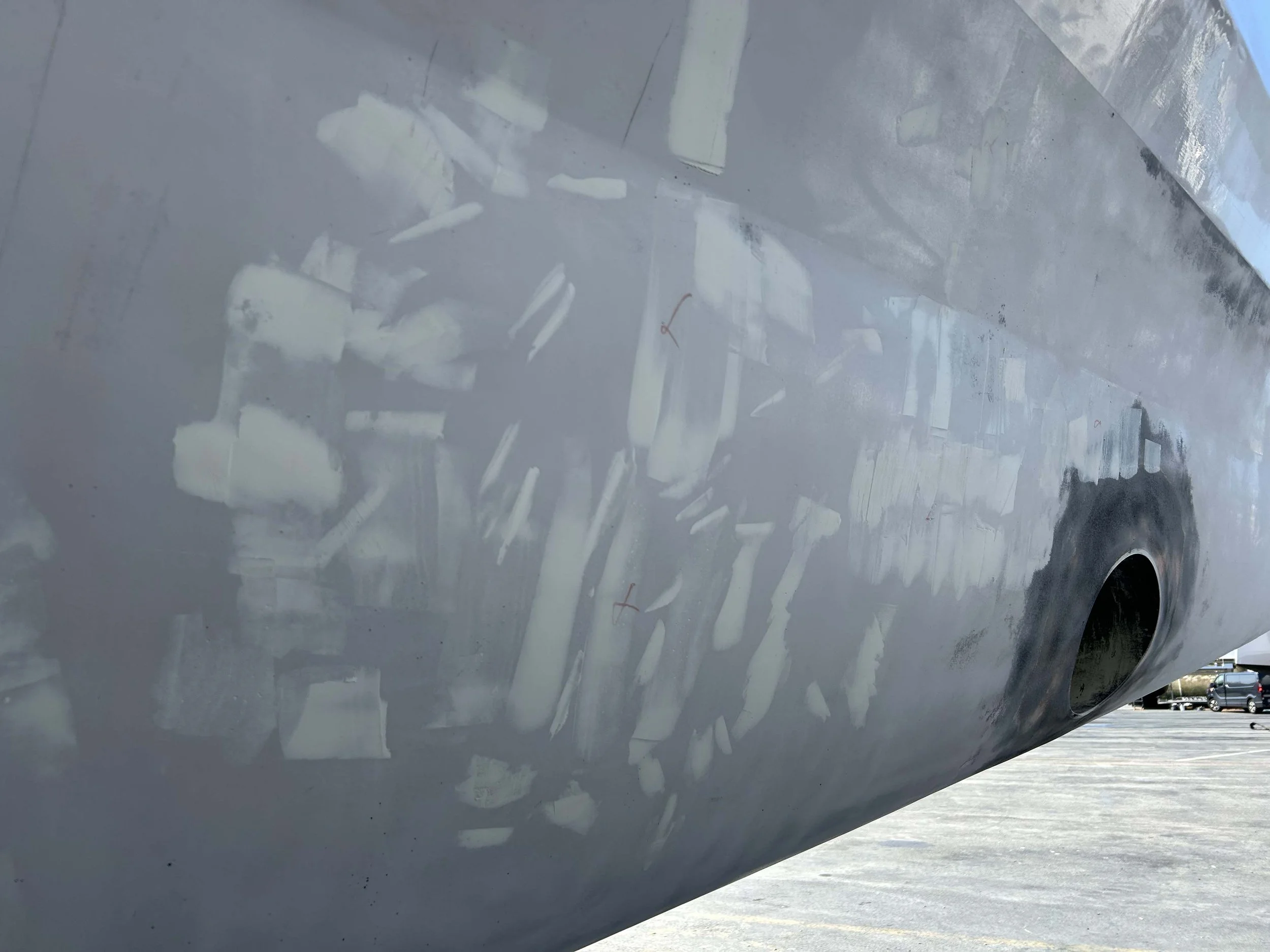 Gelcoat repair trimaran haul out