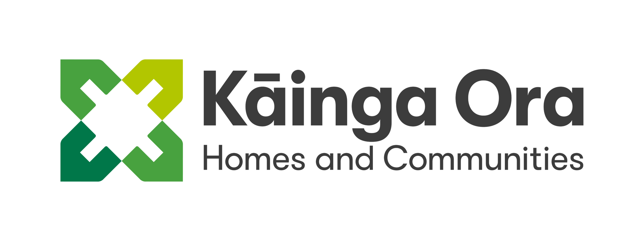 Logo of Kinga Ora, featuring a geometric design in green shades and the text 'Kinga Ora Homes and Communities'.