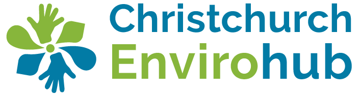 Logo for Christchurch Envirohub featuring a stylized tree with two hands at the base, with the text 'Christchurch Envirohub' beside it.